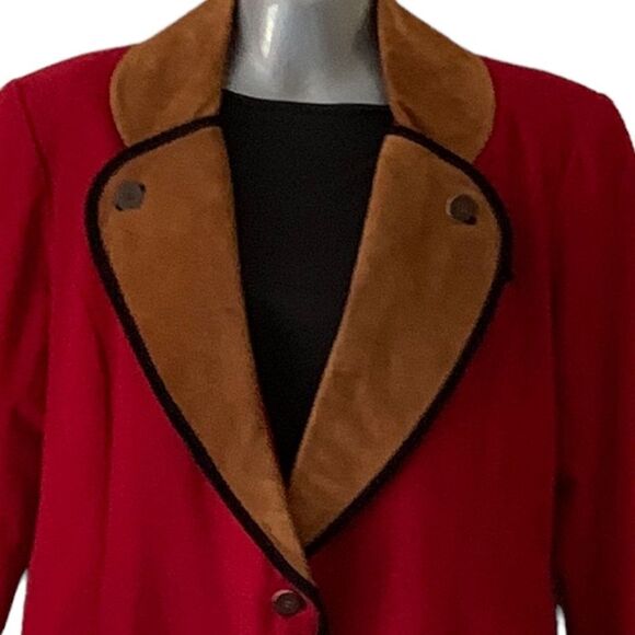 Ruff Hewn Crimson Red Jacket with Suede Lapels Vintage Size Small - Picture 2 of 9